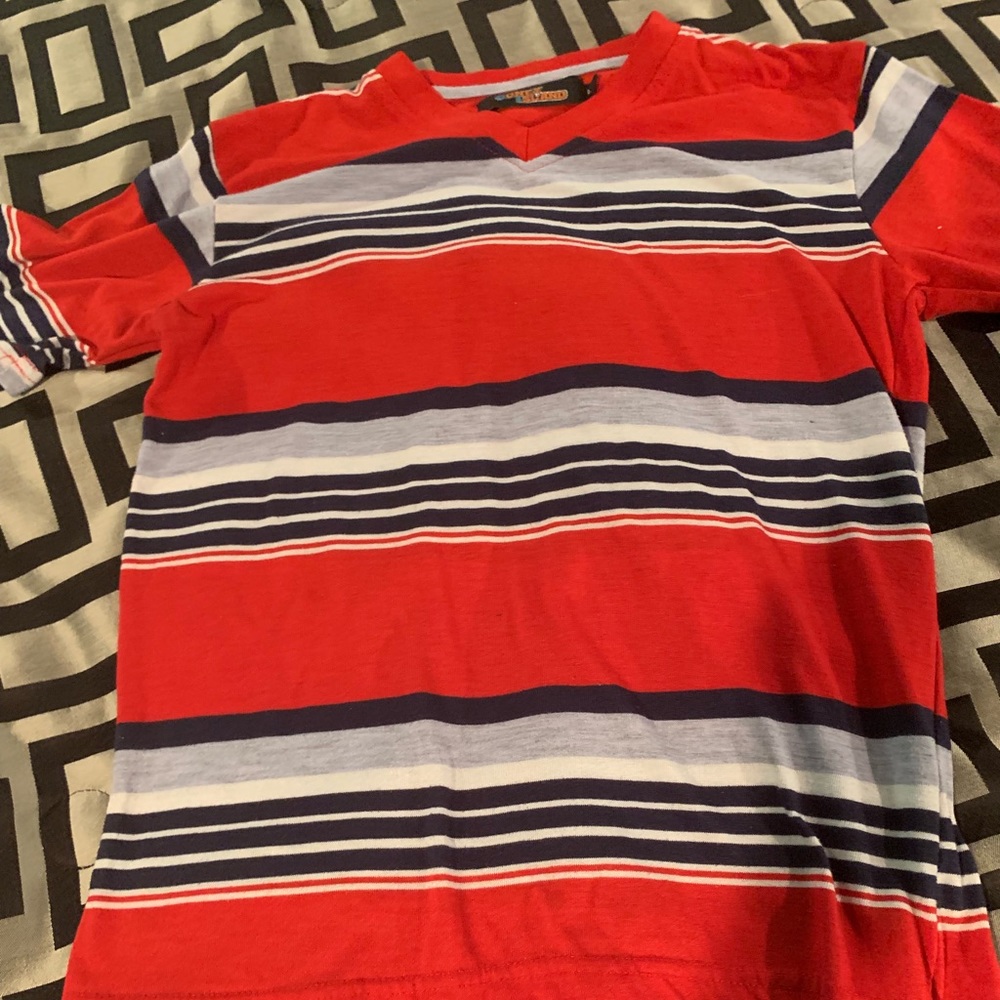 Red and blue striped boys shirt